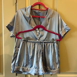 Light blue silk shorts pajama set